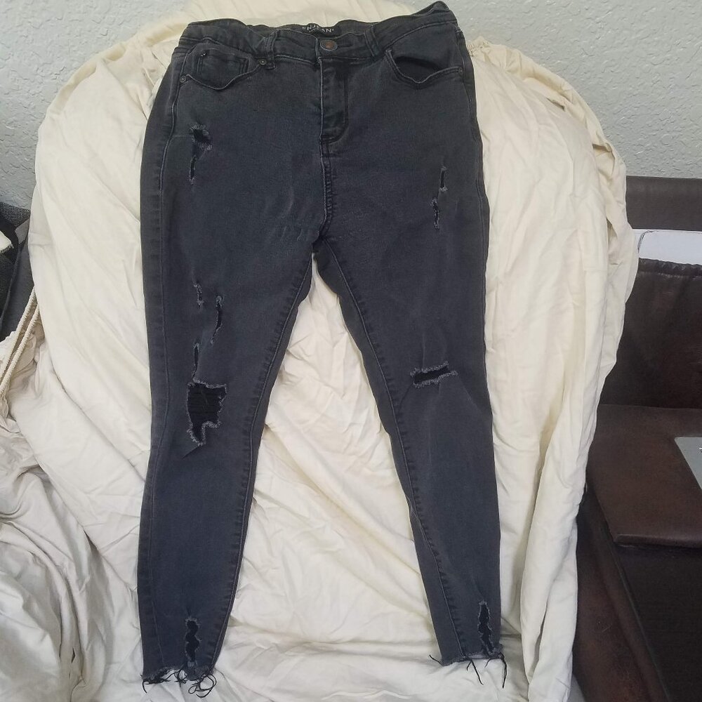 Women's (Junior) ENJEAN Black Ripped Skinny Jeans